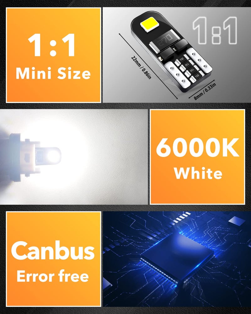 OXILAM 194 LED Bulbs, Widely Used as Car Truck Interior Dome Map Door Courtesy Marker License Plate Lights, 6000K White with High Power Chipsets for T10 168 2825 LED Bulbs Replacement (10 PCS) - Image 2